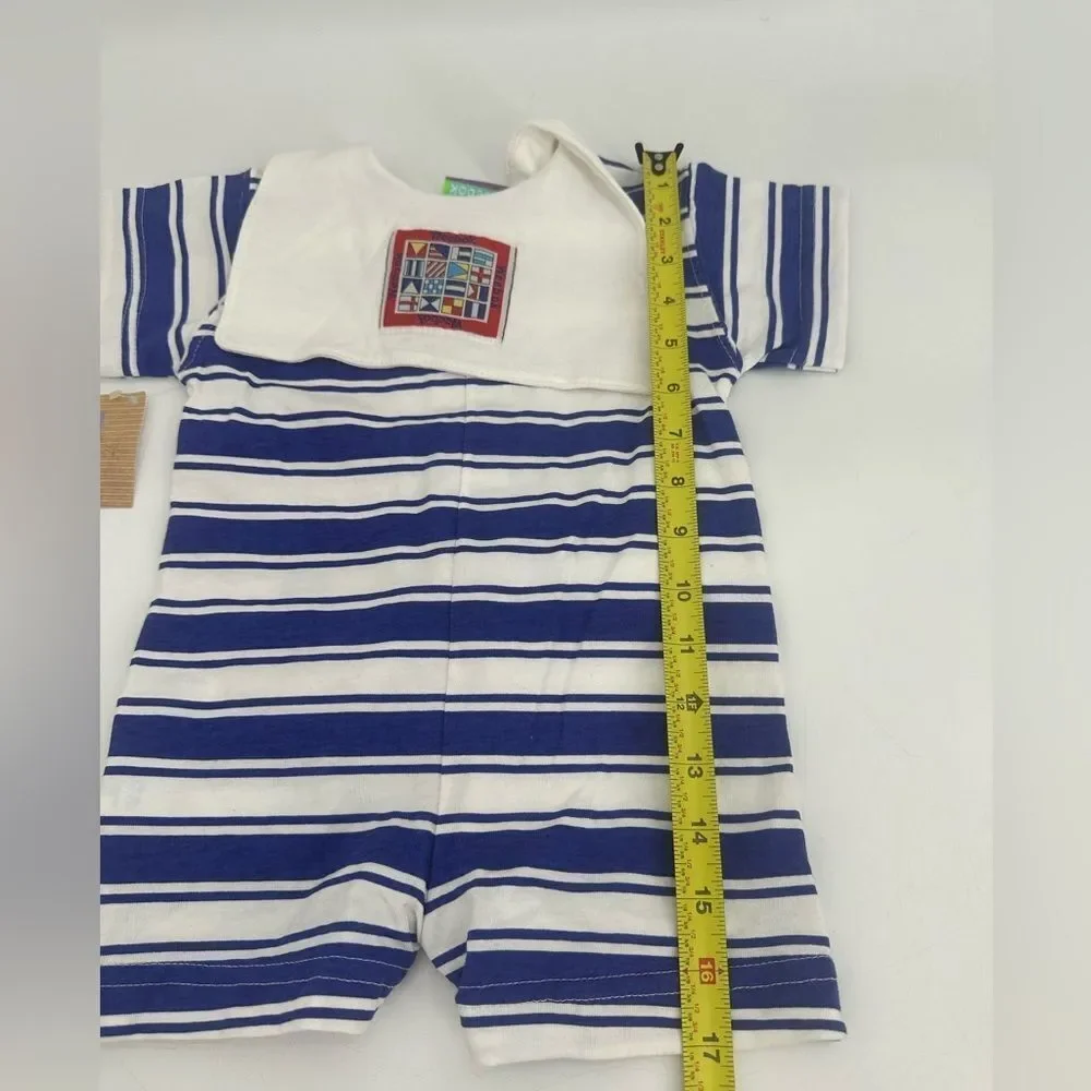 VTG Sears Weebok Baby Romper 6/9 Month Blue Striped One Piece Collared NWT